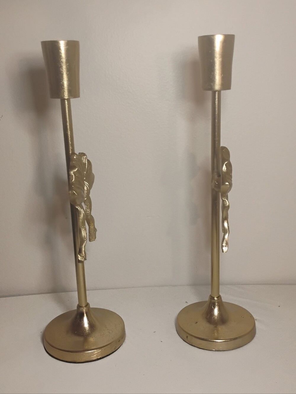 Gold Metal Candlestick Holders - Pair